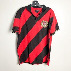 AKOO Striped Knit Logo Short Sleeve Polo Red Black Large